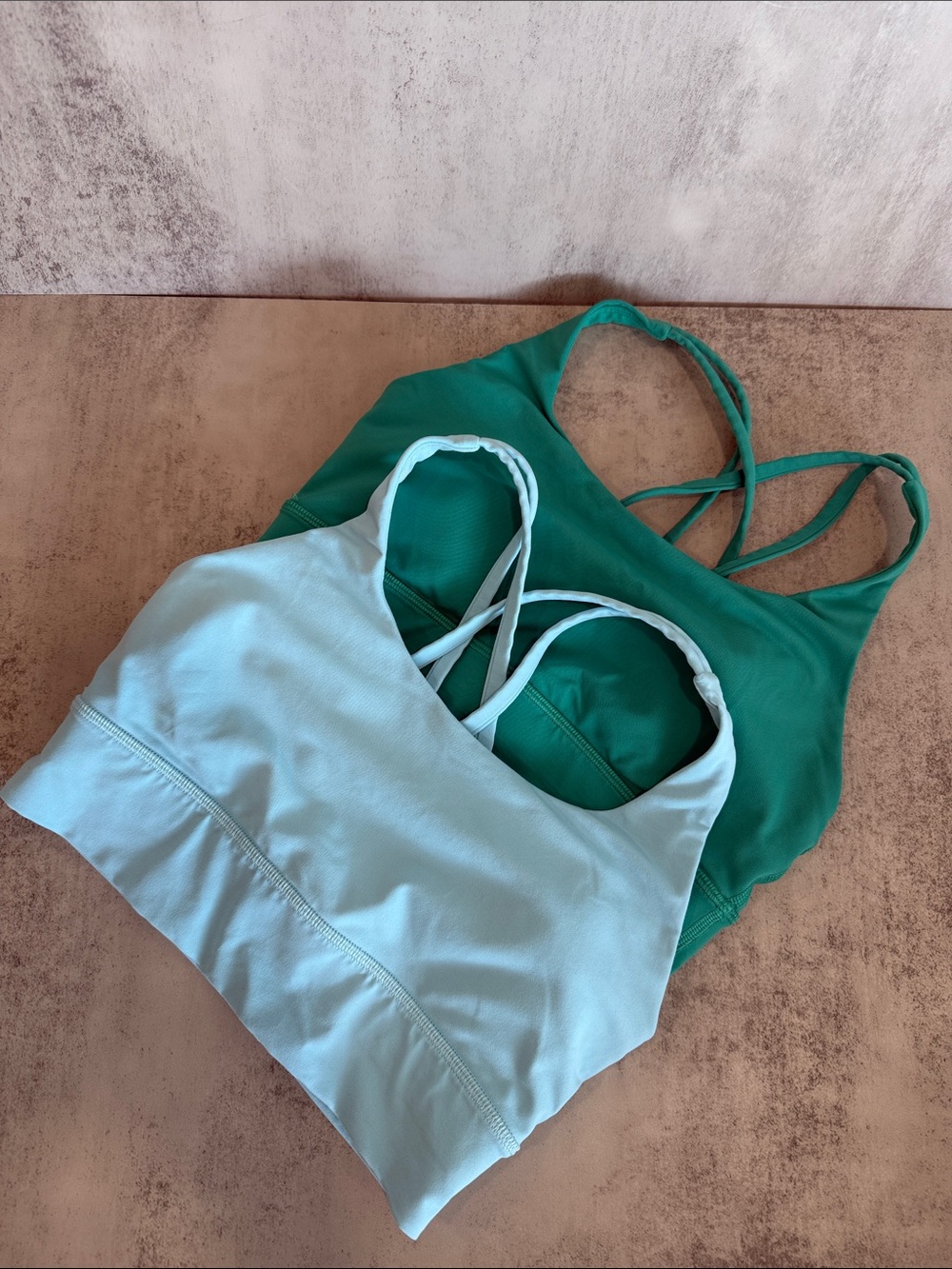 Lululemon Blue & Green Strappy Sports Bras - both size Small